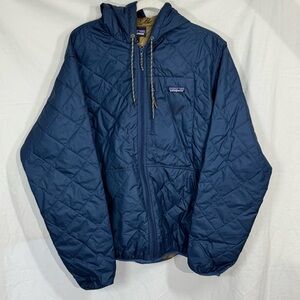 Patagonia Men's Diamond Quilted Bomber Hoody, Large, Navy/Passage Blue, Hood